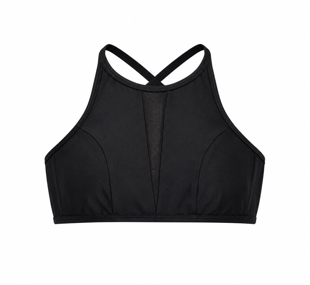 Time and Tru Women’s 1X Black High Neck Bikini Swim Top Mesh Inset NWT
